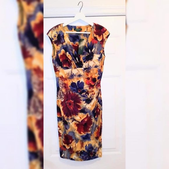 Ralph Lauren Floral Print Faux Wrap Dress Size 10 - Picture 4 of 7